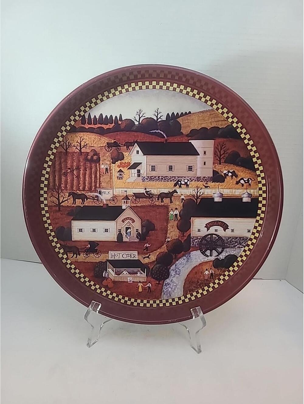 Vintage 11.75" Round Metal Decorative Tray Farmhouse Horses Country Western